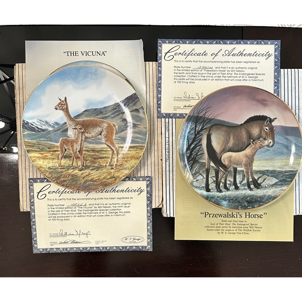W.S. George Will Nelson Art 1991 he Endangered Species 2 Plate Set W/ COA